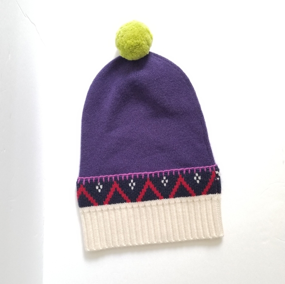 Burberry Cashmere Wool Pom Pom Beanie Purple Multicolor - Picture 3 of 9
